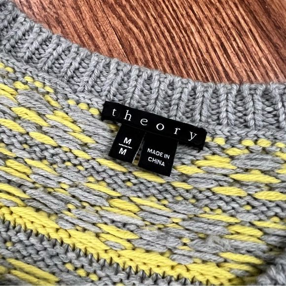 Theory Tommy P Fair Isle Chunky Wool Sweater - Gray / Yellow (Size M) - Picture 5 of 10